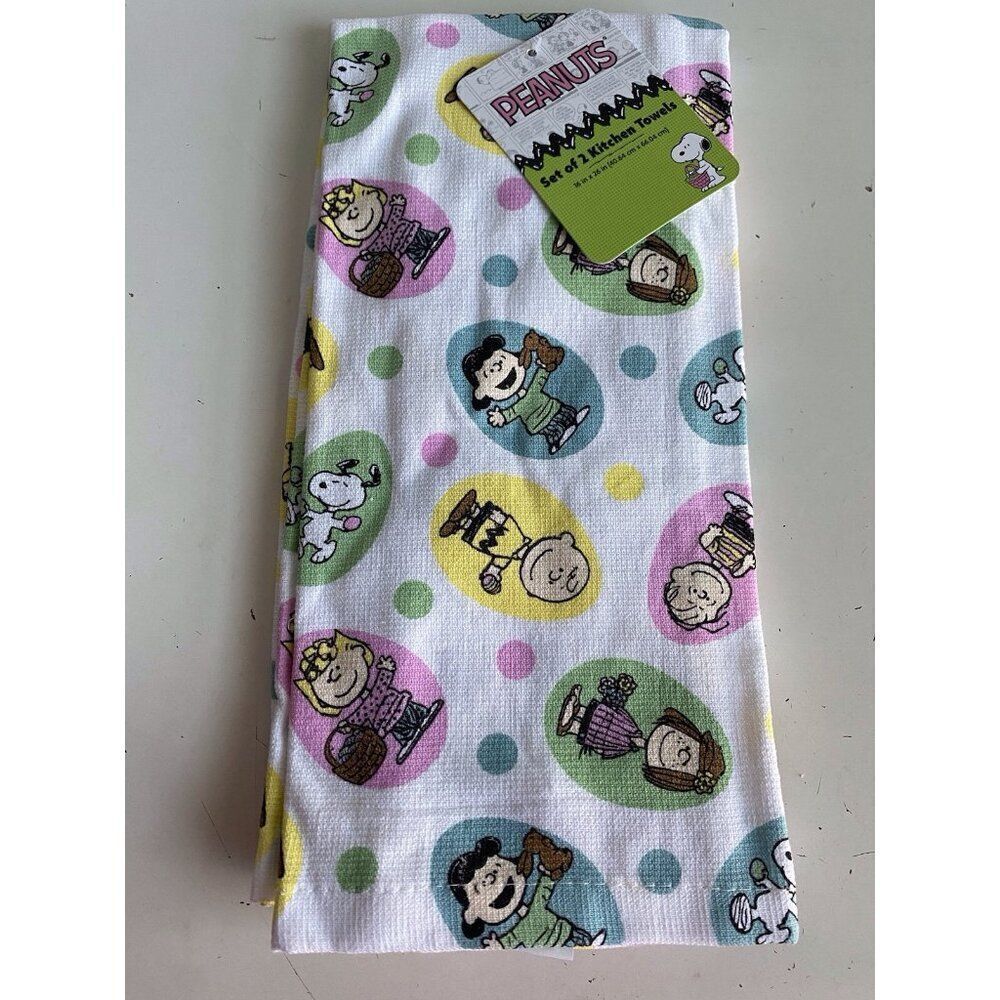 2 Pack Peanuts Snoopy Charlie Brown Gang Easter Eggs Kitchen Towels 16 X 26” NEW